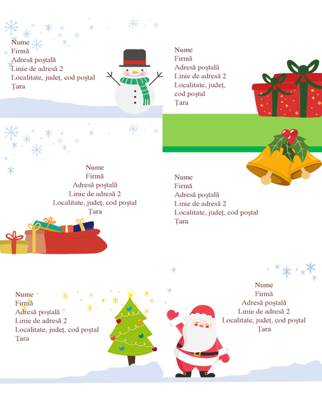 Etichete pentru livrări de sărbători (proiectare Spiritul Crăciunului, 6 pe pagină, sunt compatibile cu Avery 5164)