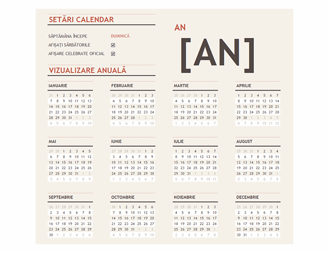 Calendar pentru orice an cu sărbători