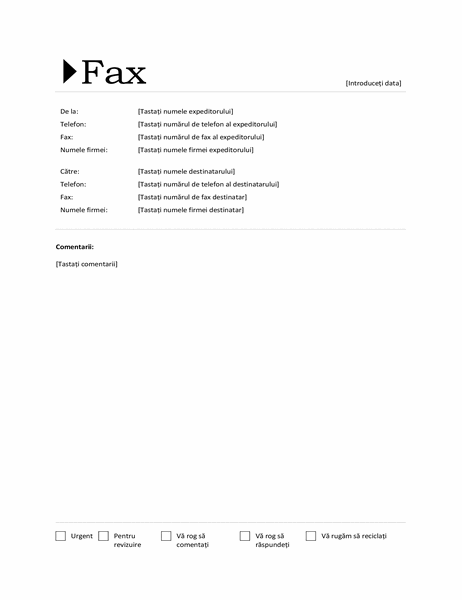 Pagină de însoțire fax (temă Origine)