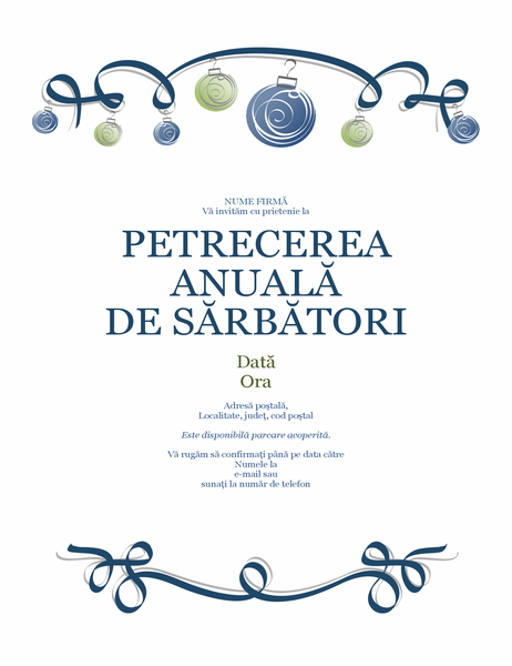Fluturaș pentru petrecerea de sărbători, cu ornamente și panglică albastră (proiectare oficială) Fluturaș pentru petrecerea de sărbători, cu ornamente și panglică albastră (proiectare oficială)