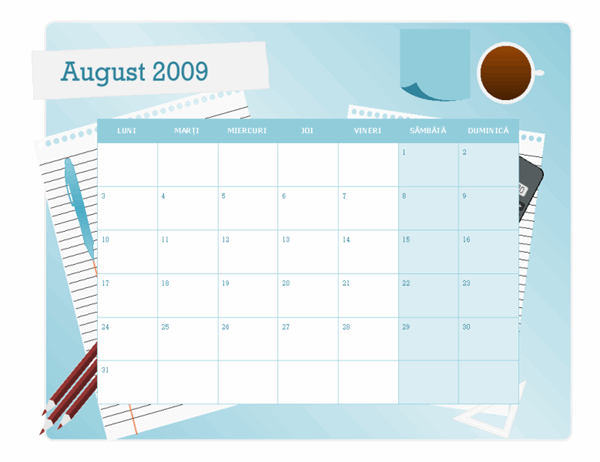 Calendar școlar 2009-2010 (Aug-Aug, Luni-Duminică)