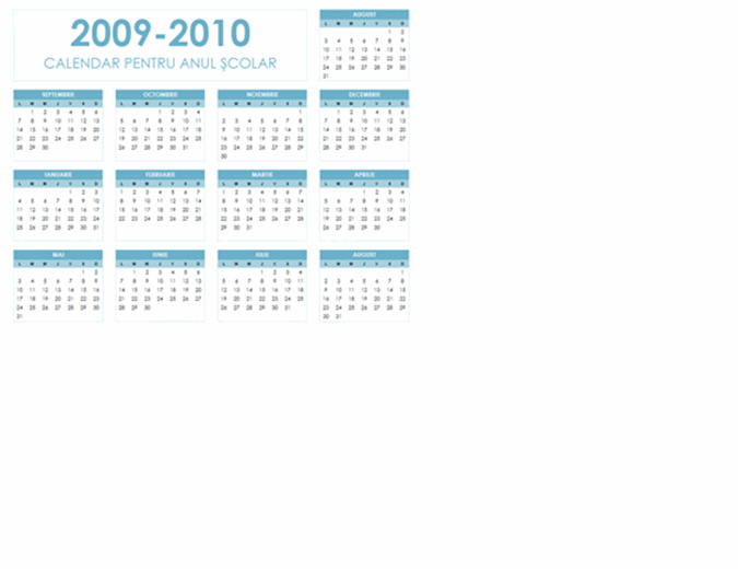 Calendar școlar 2009-2010 (1 pag., tip vedere, Luni-Duminică)