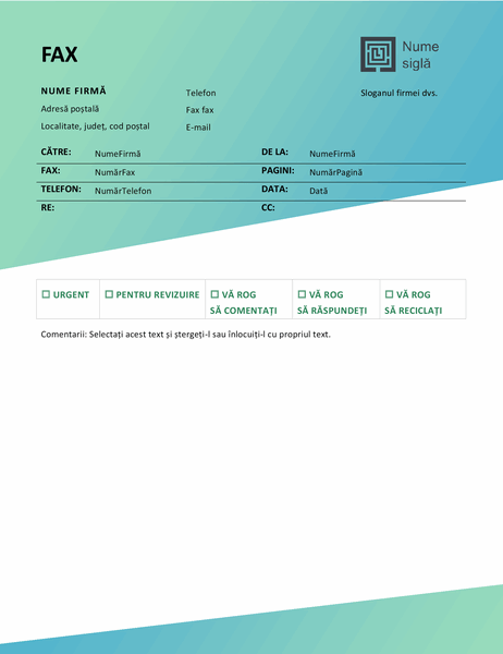 Pagină de însoțire fax (proiectare Gradient verde) Pagină de însoțire fax (proiectare Gradient verde)