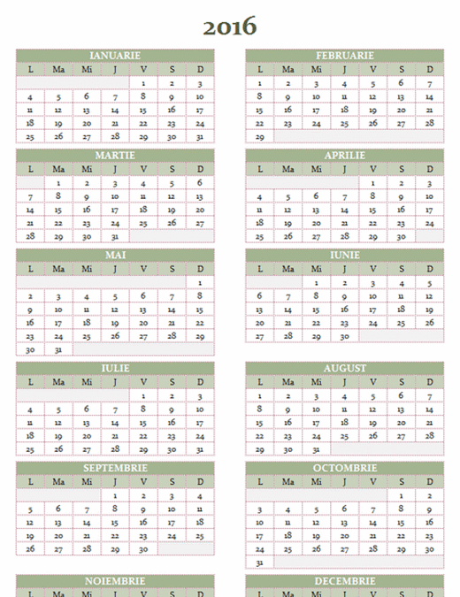 Calendar anual 20162025 (luniduminică)