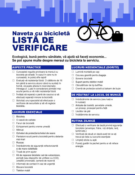 Listă de verificare pentru navetă cu bicicleta
