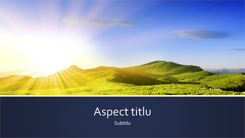 Prezentare de natură cu o bandă albastră cu o fotografie ce ilustrează un răsărit de la munte (ecran lat) Prezentare de natură cu o bandă albastră cu o fotografie ce ilustrează un răsărit de la munte (ecran lat)