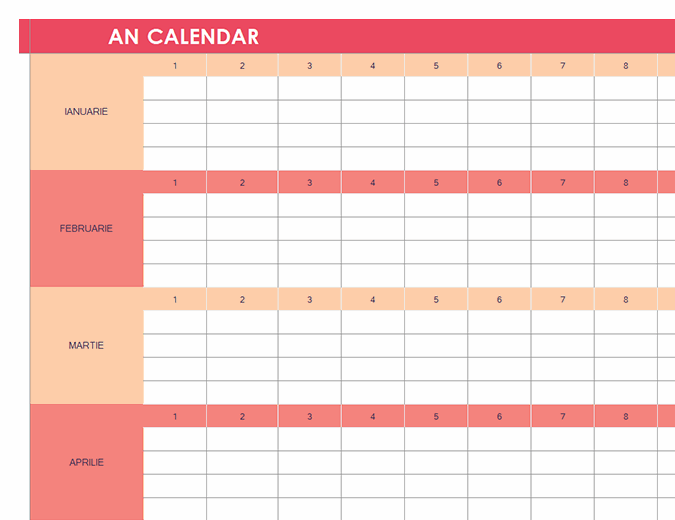 Calendar (orice an, orizontal)