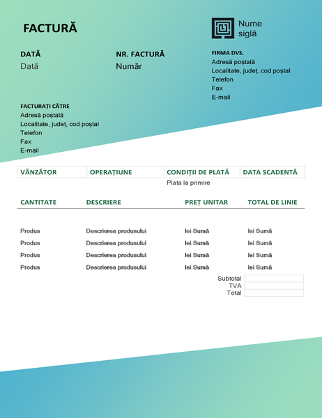 Factură servicii (proiectarea Gradient verde) Factură servicii (proiectarea Gradient verde)