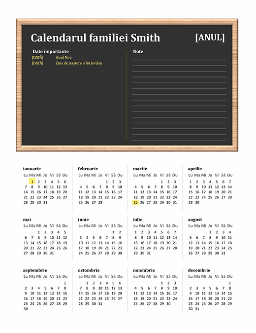 Calendar de familie (orice an, l-d)