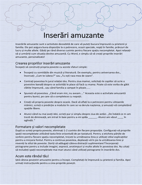 Povestire cu umplere amuzantă Povestire cu umplere amuzantă