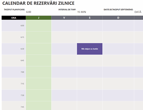 Calendar de rezervări zilnice