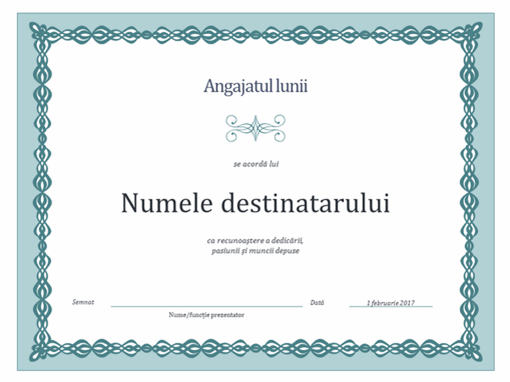 Certificat pentru Angajatul lunii (proiect cu lanț albastru) Certificat pentru Angajatul lunii (proiect cu lanț albastru)