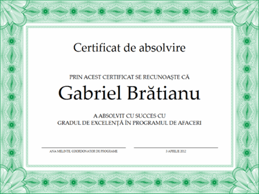 Certificat de absolvire (verde)