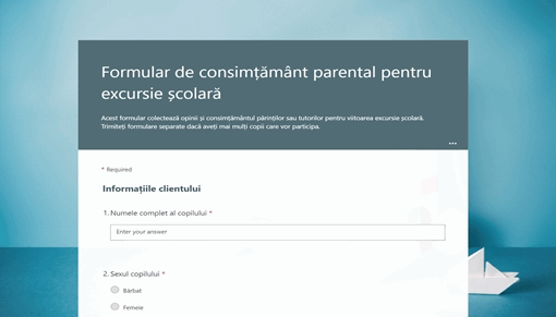 Formular de consimțământ parental pentru excursie școlară