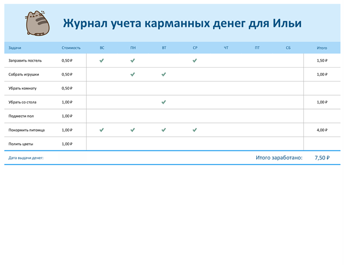 Журнал учета карманных денег Журнал учета карманных денег