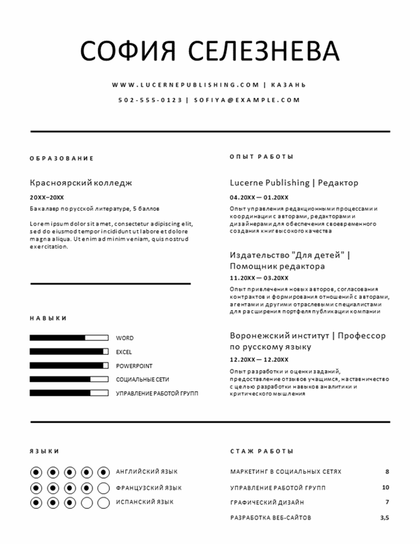 Резюме (минималистичное оформление)