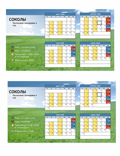 Карманное расписание на 2008 год для юношеских команд (весна)