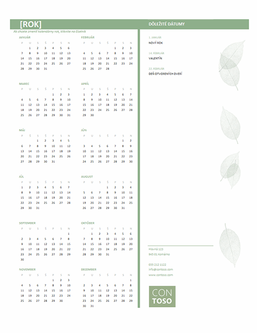 Malý obchodný kalendár (ľubovoľný rok, po – ne)