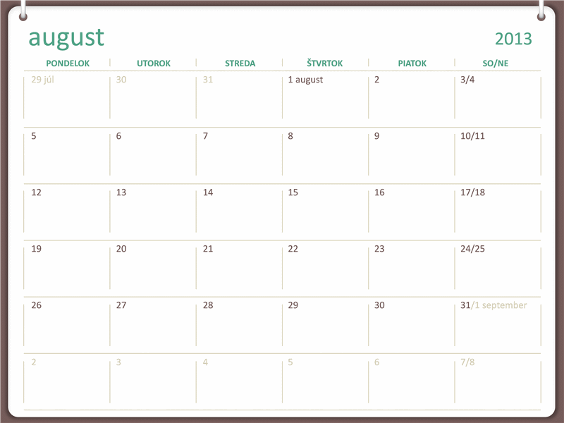 Kalendár na školský rok 2013/2014 (začína od augusta)
