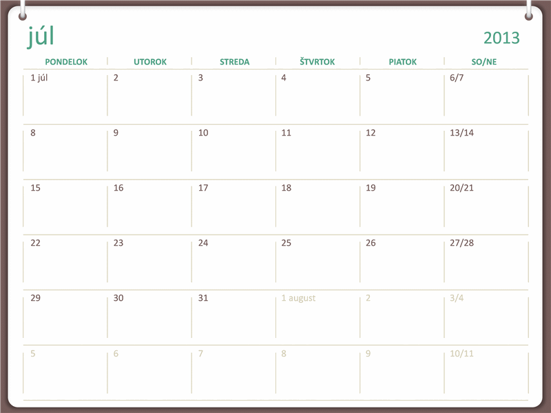 Kalendár na školský rok 2013/2014 (začína od júla)