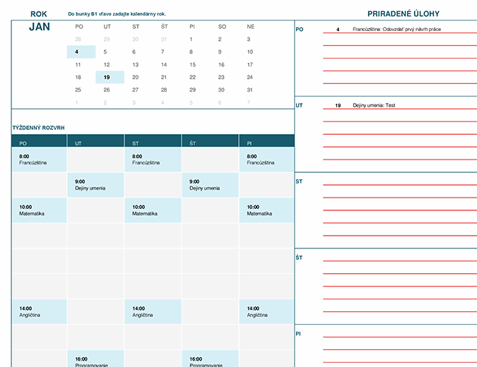 Študentský kalendár (pondelok)