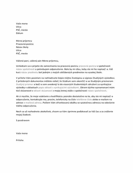 List profesorovi so žiadosťou o odporučenie na pracovnú pozíciu