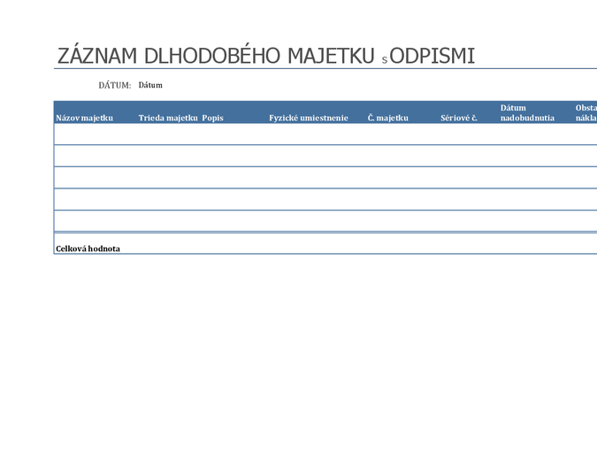Záznam dlhodobého majetku s odpismi Záznam dlhodobého majetku s odpismi
