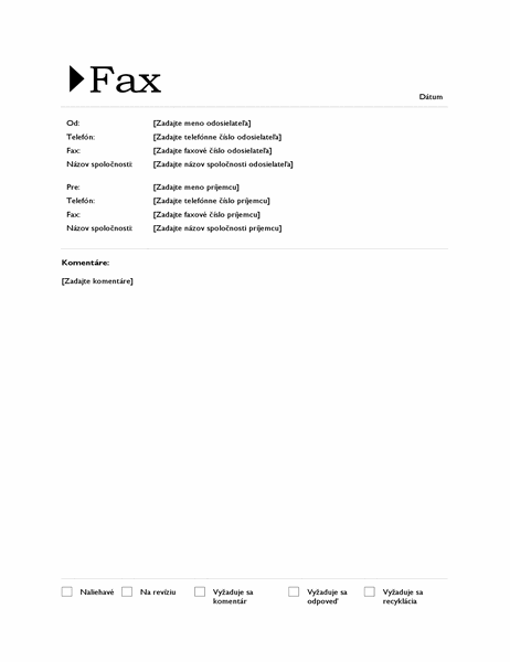 Hárok titulnej strany faxu (pôvodný motív)