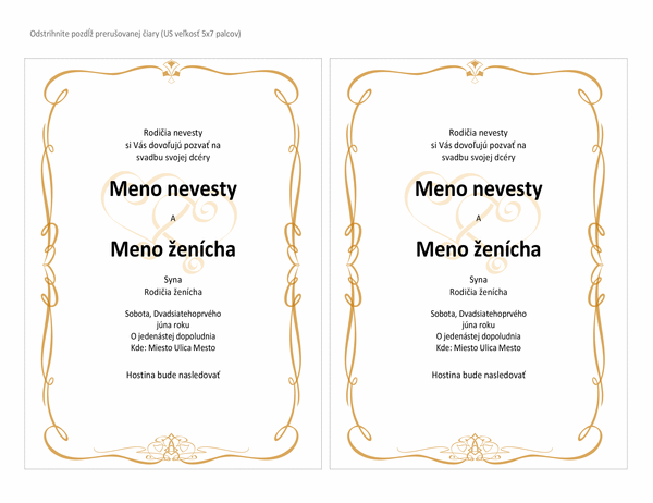 Svadobné pozvánky (návrh Heart Scroll, veľkosť A7, 2 na stranu) Svadobné pozvánky (návrh Heart Scroll, veľkosť A7, 2 na stranu)