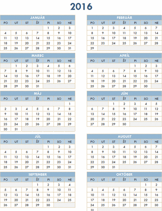 Kalendár na roky 2016 – 2025