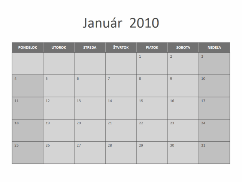 Kalendár na rok 2010