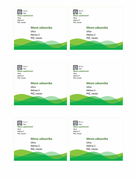 Poštové štítky (motív s vlnami v zelenej farbe, 6 na stranu)