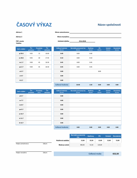 Týždenný časový výkaz Týždenný časový výkaz