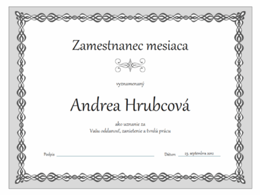 Certifikát Zamestnanec mesiaca (sivý návrh s retiazkou) Certifikát Zamestnanec mesiaca (sivý návrh s retiazkou)