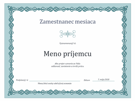 Certifikát pre zamestnanca mesiaca (návrh s modrou reťazou) Certifikát pre zamestnanca mesiaca (návrh s modrou reťazou)