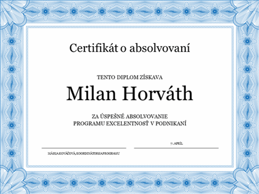Certifikát o absolvovaní (modrý) Certifikát o absolvovaní (modrý)
