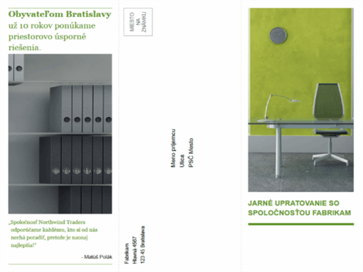 Trikrát preložená obchodná brožúra (zelený a čierny návrh)