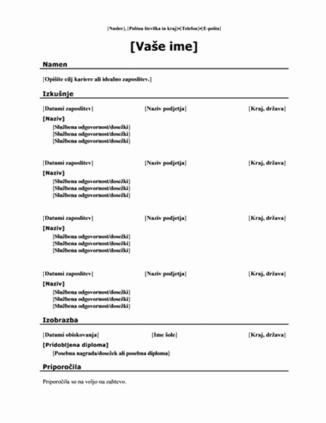 Kronološki življenjepis (tradicionalna oblika)