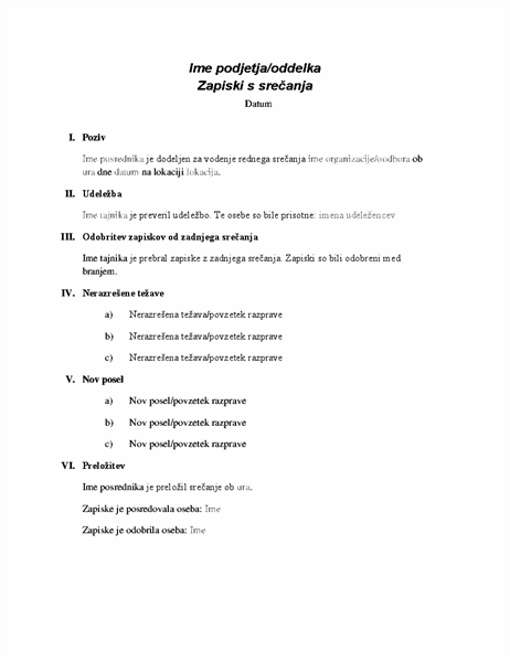 Uradni zapiski s srečanja Uradni zapiski s srečanja