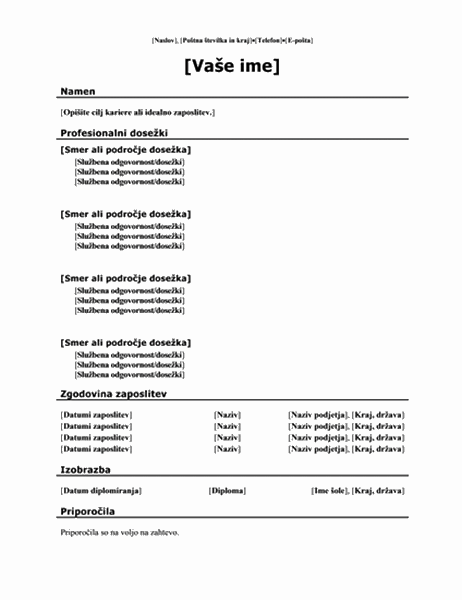 Funkcionalni življenjepis (tradicionalna oblika)