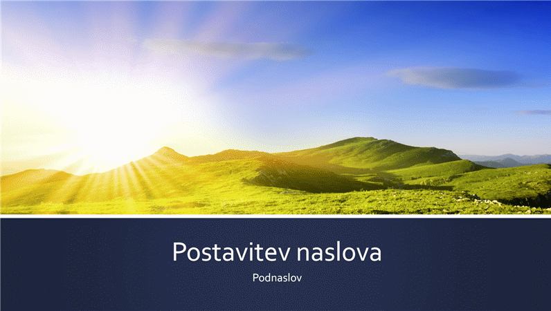 Predstavitev z modrimi progami s fotografijo sončnega vzhoda v gorah (širokozaslonska) Predstavitev z modrimi progami s fotografijo sončnega vzhoda v gorah (širokozaslonska)
