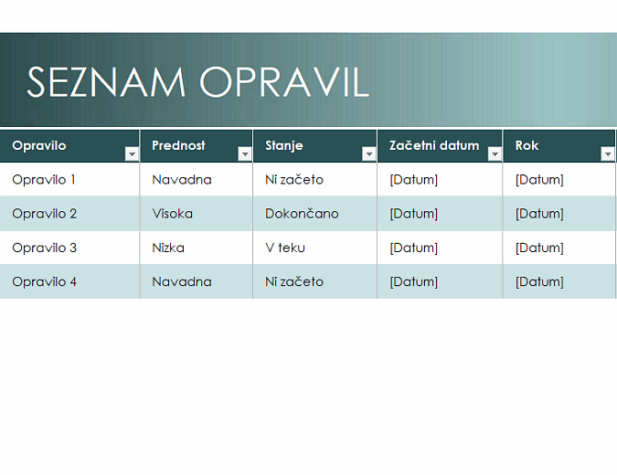 Preprost seznam opravil Preprost seznam opravil