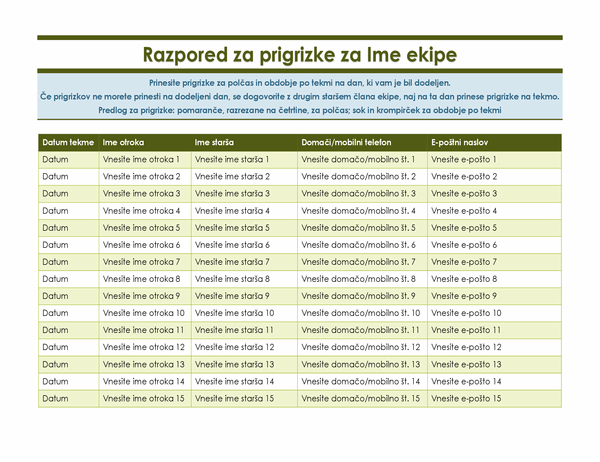 Vpisni list za športne prigrizke Vpisni list za športne prigrizke
