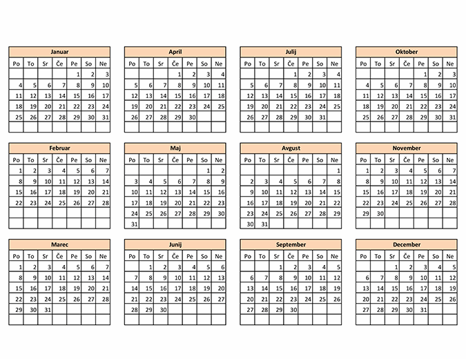 Ustvarjalnik koledarja (za poljubno leto)