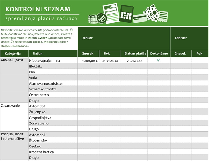 Kontrolni seznam spremljanja plačila računov Kontrolni seznam spremljanja plačila računov