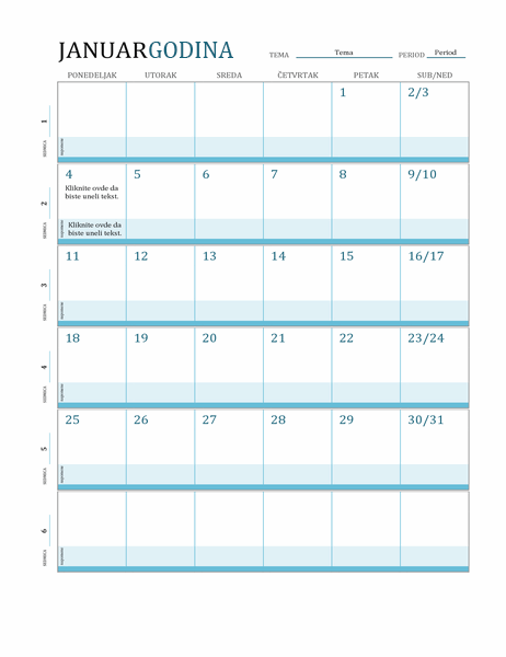 Kalendar nastavnog plana
