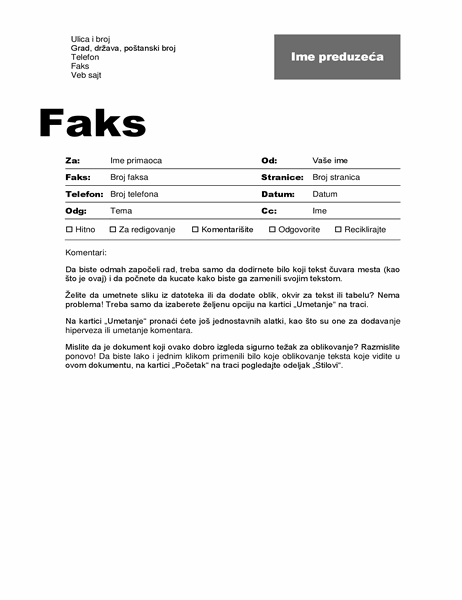 Naslovna stranica faksa (profesionalni dizajn) Naslovna stranica faksa (profesionalni dizajn)