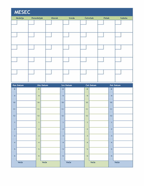 Mesečni i sedmični kalendar planiranja