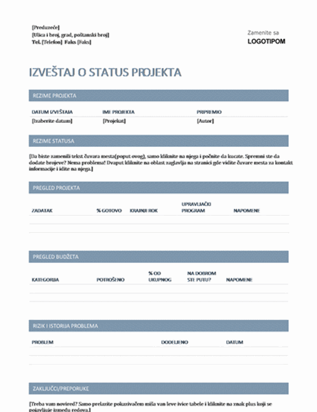 Izveštaj o statusu projekta Izveštaj o statusu projekta