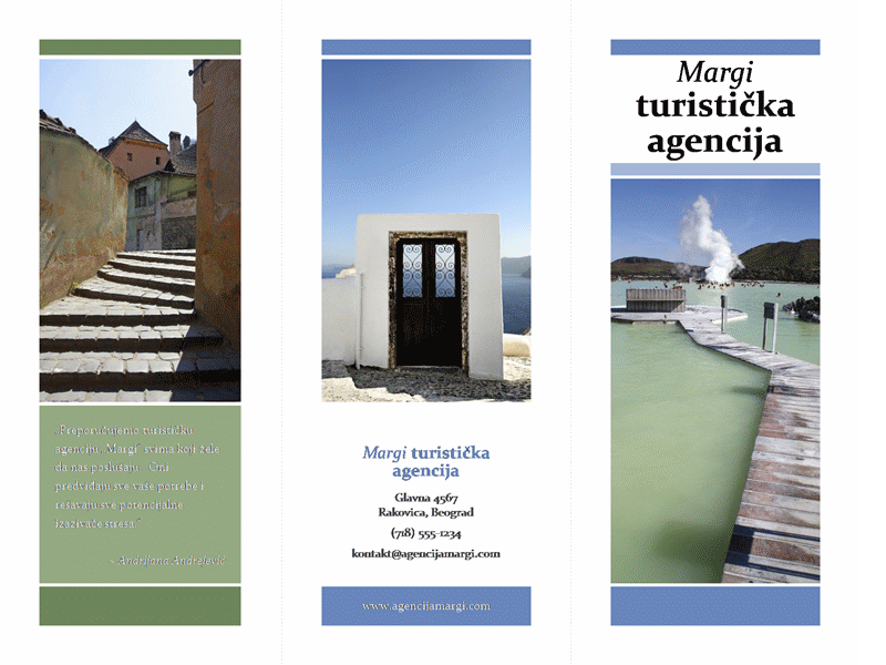 Turistička brošura u triptih formatu (plavi i zeleni dizajn) Turistička brošura u triptih formatu (plavi i zeleni dizajn)